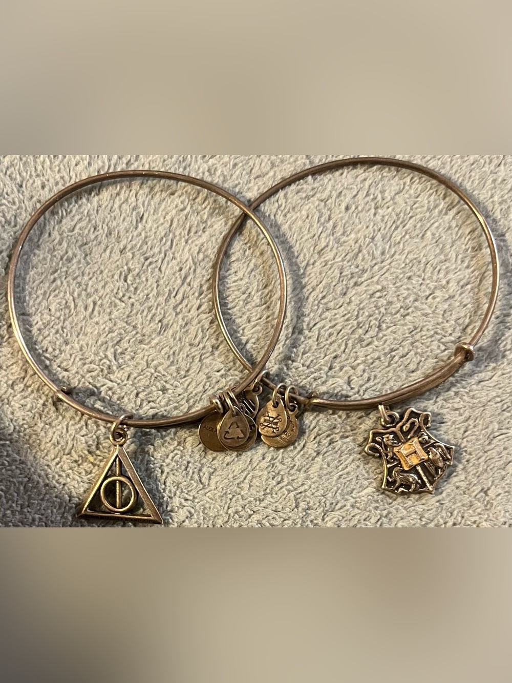 Alex & Ani Harry Potter Gold Tone Bracelets Hogwards Crest/Deathly Hallows (2)